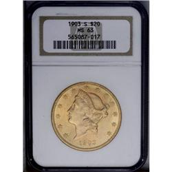 1903-S $20 MS63 NGC. Attractive for the grade with smo