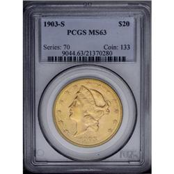 1903-S $20 MS63 PCGS. The design elements are sharply