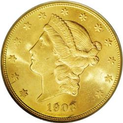 1903-S $20 MS64 PCGS. Splendid orange, mint-green, and