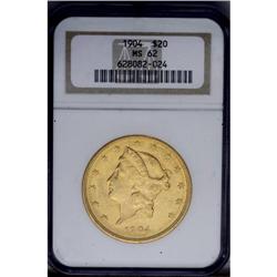 1904 $20 MS62 NGC.From The Steve Glenn Collection.