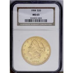 1904 $20 MS63 NGC. Exquisitely struck design features