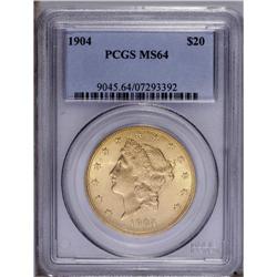 1904 $20 MS64 PCGS. Sharply struck, with pleasing apr