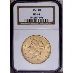 1904 $20 MS64 NGC. A beautiful example with minimal ab