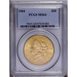 1904 $20 MS64 PCGS. Nicely struck with delicate honey-