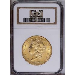1904 $20 MS64 NGC. Softly glowing luster underlies ric
