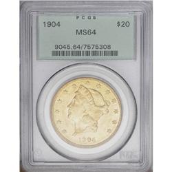 1904 $20 MS64 PCGS. An older holder near-Gem that exhi