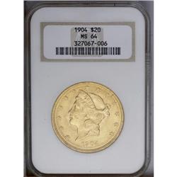 1904 $20 MS64 NGC. Sharply struck with gorgeous full l