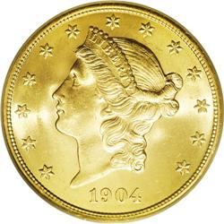 1904 $20 MS65 PCGS. The most common Liberty double eag