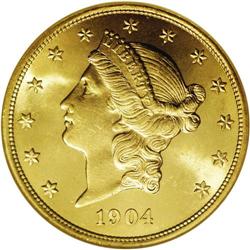 1904 $20 MS65 NGC. An exquisite Gem quality example wi