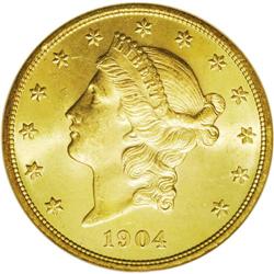 1904 $20 MS65 NGC. Struck with pinpoint sharpness with