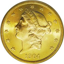 1904 $20 MS65 PCGS. A premium quality Gem example with