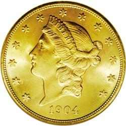 1904 $20 MS65 NGC. Superb, even for the grade, with la