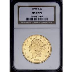 1904 $20 MS62 Prooflike NGC. The mirrors are deep, the
