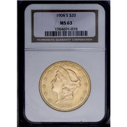 1904-S $20 MS63 NGC. Rich full luster and well struck