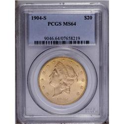 1904-S $20 MS64 PCGS. Well defined with subtle frostin