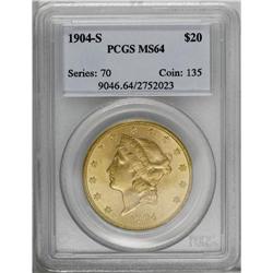 1904-S $20 MS64 PCGS. This beautiful orange-gold near-