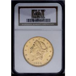 1906-D $20 MS62 NGC.From The Steve Glenn Collection.