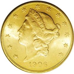 1906-S $20 MS63 PCGS. The choice copper-gold surfaces