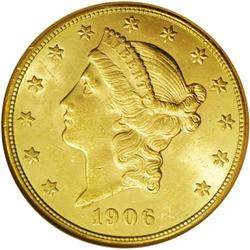 1906-S $20 MS63 NGC. An attractive reddish-golden exam