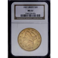 1907 $20 MS63 NGC. An important Mint State survivor fr