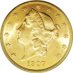 1907-D $20 MS65 PCGS. Gem Liberty double eagles, espec