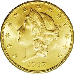 1907-S $20 MS63 PCGS. The final issue of the Liberty H