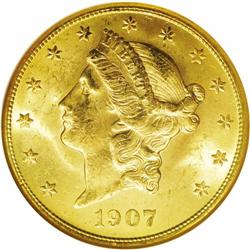 1907-S $20 MS63 NGC. Typically abraded for the grade,