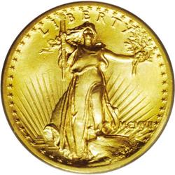 1907 $20 High Relief, Wire Rim MS64 PCGS. Bright yello