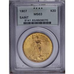 1907 $20 Arabic Numerals MS63 PCGS. This older holder