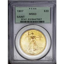 1907 $20 Arabic Numerals MS63 PCGS. Boldly struck and