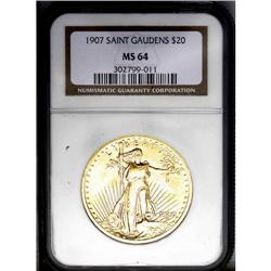 1907 $20 Arabic Numerals MS64 NGC. Well struck and hig
