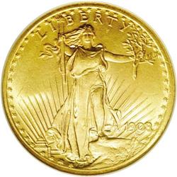 1908 $20 No Motto MS64 NGC. This is the "short rays" v