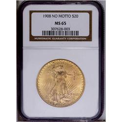 1908 $20 No Motto MS65 NGC. Yet another Gem example of