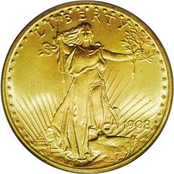 1908 $20 No Motto MS66 PCGS. David Bowers (2004) write