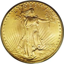 1908 $20 No Motto MS66 PCGS. Frosty, lovely copper-gol