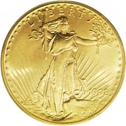 1908 $20 No Motto MS66 PCGS. This is the "long rays" o