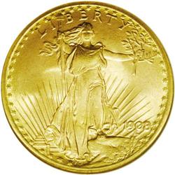 1908 $20 No Motto MS66 NGC. Essentially flawless surfa