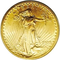 1908 $20 Motto MS64 PCGS. Lustrous yellow-gold surface