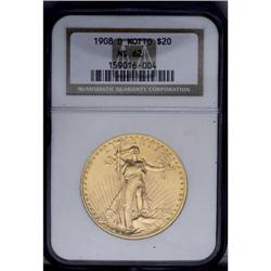 1908-D $20 MOTTO MS62 NGC.From The Steve Glenn Collect