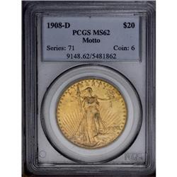 1908-D $20 MOTTO MS62 PCGS.From The Steve Glenn Collec