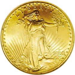 1908-D $20 Motto MS67 NGC. The 1908-D was struck with