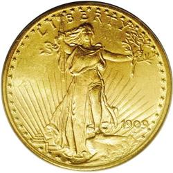 1909 $20 MS64 PCGS. This issue survives from a modest