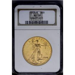 1909/8 $20 AU58 NGC.From The Steve Glenn Collection.