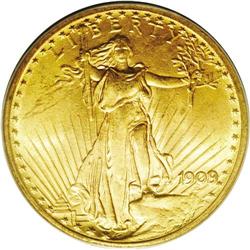 1909/8 $20 MS63 PCGS. Just two overdates are known in