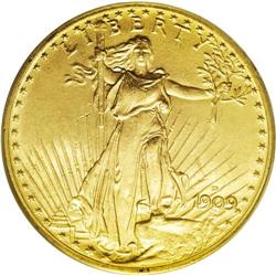 1909-D $20 MS64 PCGS. One of the semi-keys in the seri