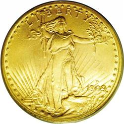 1909-D $20 MS64 PCGS. Large D Over Small D. Even thoug