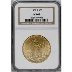 1909-S $20 MS63 NGC. Breen-7375. The mintmark is widel
