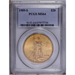 1909-S $20 MS64 PCGS. A nicely preserved appearance is