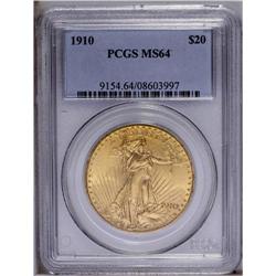 1910 $20 MS64 PCGS. Crisply defined design elements an