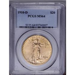 1910-D $20 MS64 PCGS. This beautifully preserved doubl